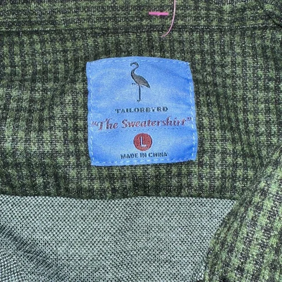 TailorByrd Olive Green Houndstooth Heavyweight Button Down Flannel Large - Picture 3 of 5